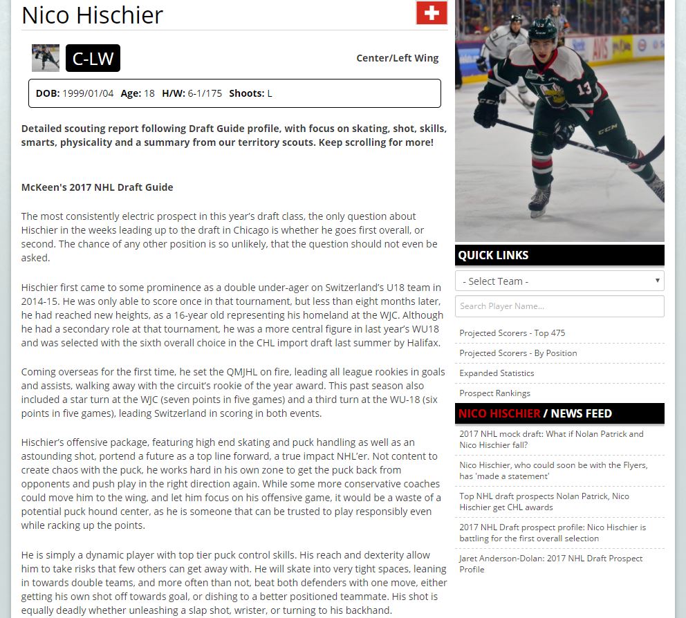 scouting report nhl